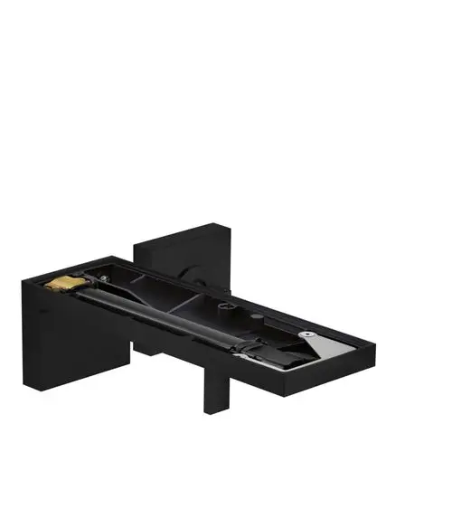 Schwarzer AXOR Waschtischmischer für die Wandmontage, Unterputzinstallation, mit einem langen Auslauf und minimalistischen Design.